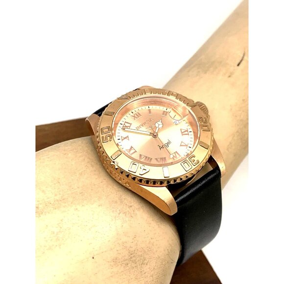 Invicta Women's Watch 14322 Angel Quartz Rose Gold Black Leather Strap 40mm - Picture 5 of 14